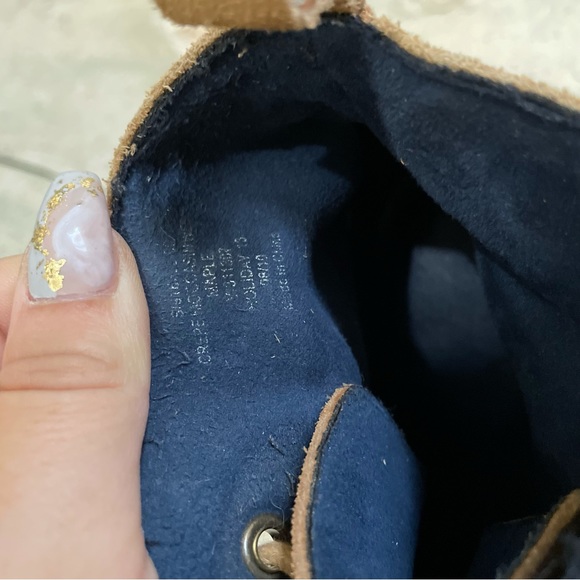 Gap 10 crepe moccasin wedge ankle boots lace up Maple brown tan leather suede - Picture 10 of 11